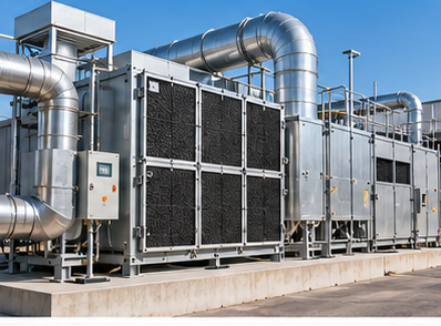 Industrial gas-phase filtration housing with carbon media modules
