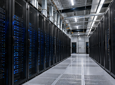 Data center aisle with server racks