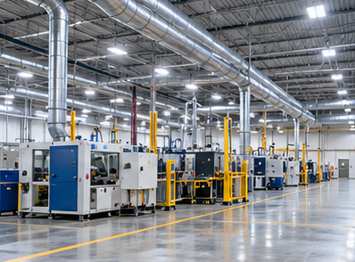 Manufacturing plant floor with process air ductwork