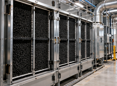 Gas-phase carbon media filter bank in an air handling system