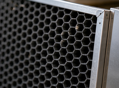 Close-up of honeycomb activated-carbon filter media
